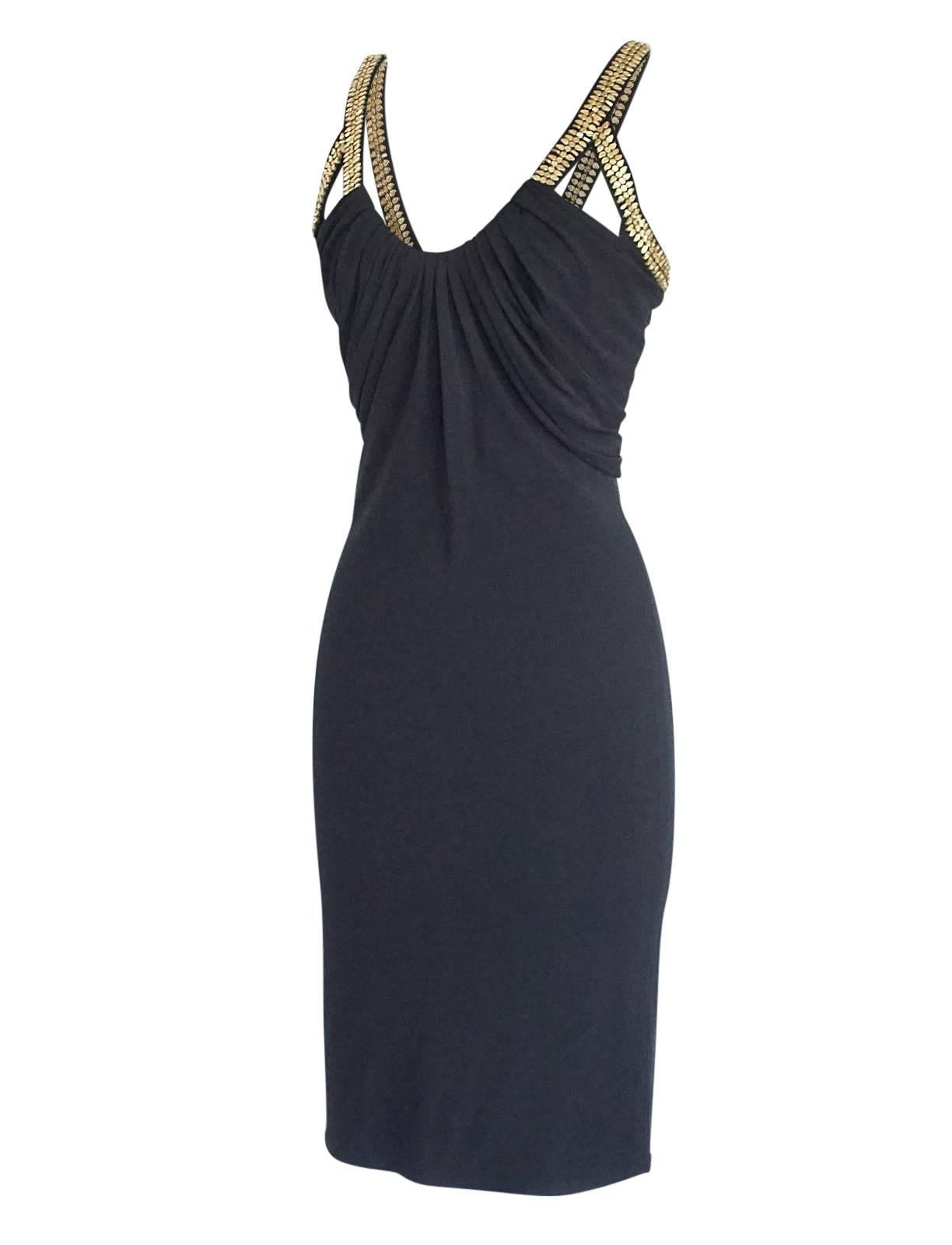 Versace Dress Gold Hardware Black pleated and Rouched 40 / 4 at 1stDibs