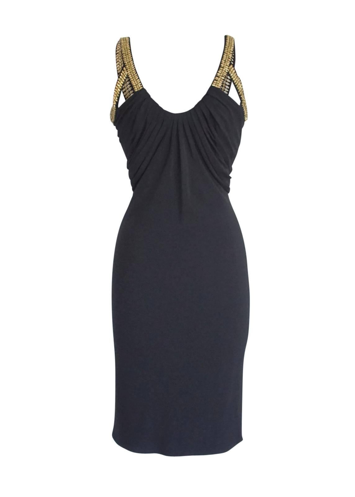 Versace Dress Gold Hardware Black pleated and Rouched  40 / 4 8