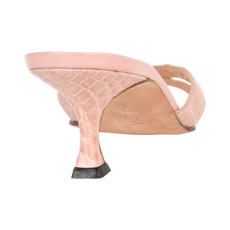 Manolo Blahnik Shoe Pink Crocodile Signature Mule 37 / 7 For Sale at ...