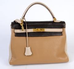 Hermes Special Order 32cm Tabac Camel, Ebene & Beige Clemence Leather