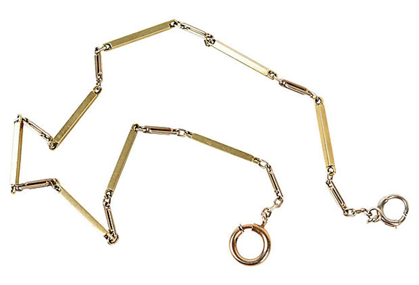 Art Deco Solid 14K Gold Watch Chain