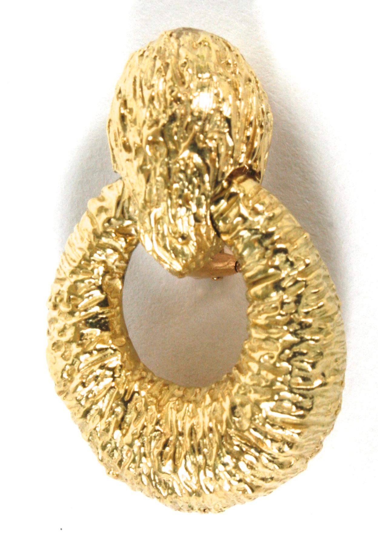 Women's or Men's Boris LeBeau 18 Karat Gold Oval Door Knocker Earrings