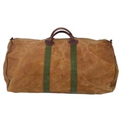 Vintage Canvas Duffle Bag: LL Bean Brown 1980s with Leather Bottom