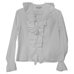 Anne Fontaine Cascading Ruffle Collar and Front Shirt with Hidden Front Zipper