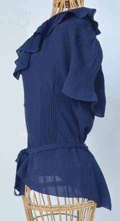 Ralph Lauren Purple Label ruffle front short silk sleeve shirt