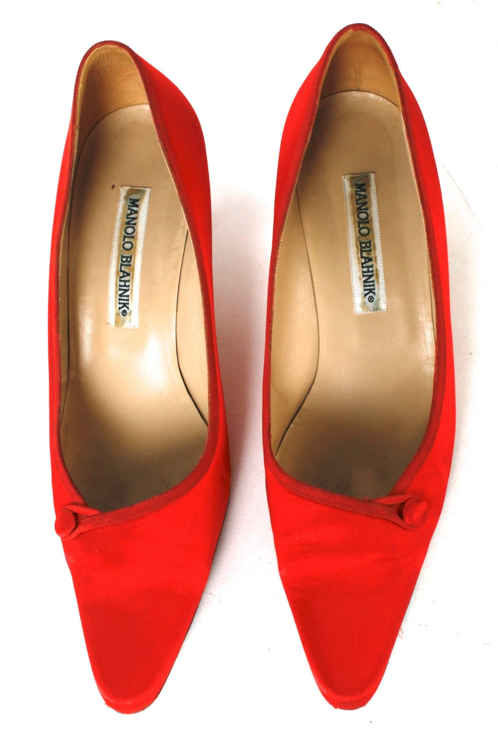 Red Satin Monolo Blahnik Kitten Heels 