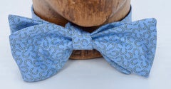 New and Unworn Hermès Blue and Silver Equestrian Horseshoe Motif Silk Bow Tie