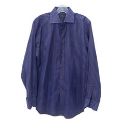 Camicia Etro a maniche lunghe in cotone a righe viola e nere, con 7 bottoni sul davanti, Italia
