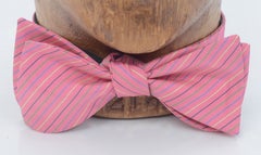 Hermes Bow Tie Pink with Fine Woven Pinstripes in Yellow, Blue, Gold and Black
