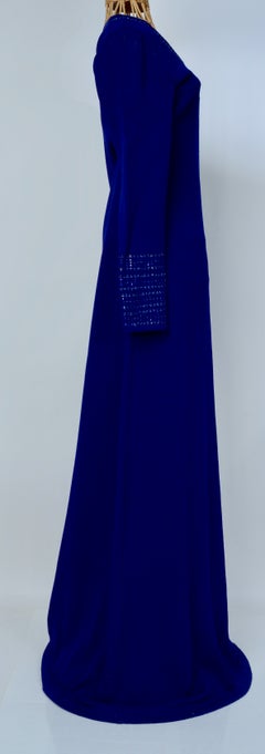 ST.JOHN Women's Knit Purple Gown With Metallic Sequins & Studs on Neck & Sleeves