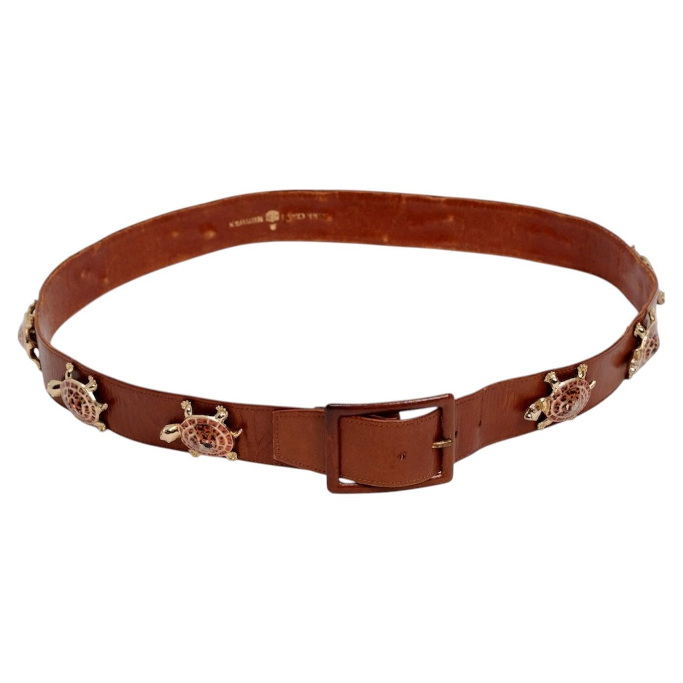 Mark Cross Belt with Enameled Turtles From the Estate of Pauline Trigère For Sale