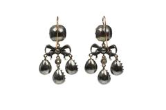 Georgian Style Diamond Bow Rock Crystal Girandoles Silver Gold Vermeil Earrings