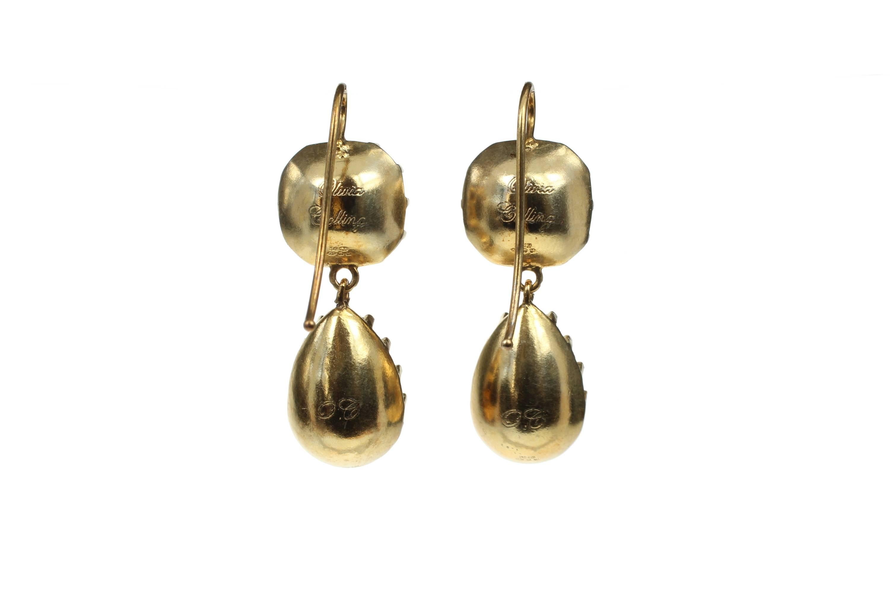 Georgian Style Cushion Pear Cut Rock Crystal Silver Gold Vermeil Drop Earrings In New Condition For Sale In London, GB