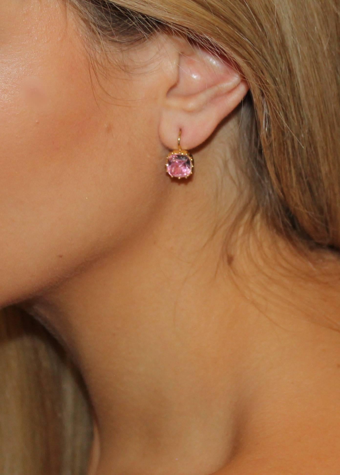 Georgian Style Cushion Cut Pink Rock Crystal Earrings In New Condition For Sale In London, GB