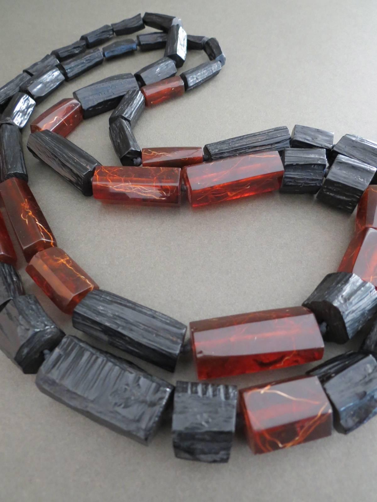 Modernist Danish Monies Gerda Lynggaard Pressed Amber Lucite Necklace