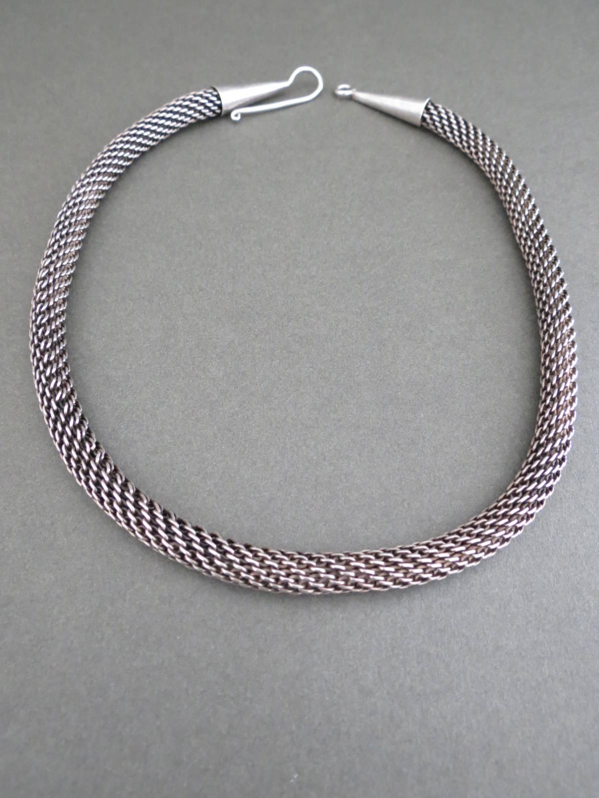 Danish Sterling Silver Snakeskin Choker Modernist Necklace  In Good Condition For Sale In Hove, GB