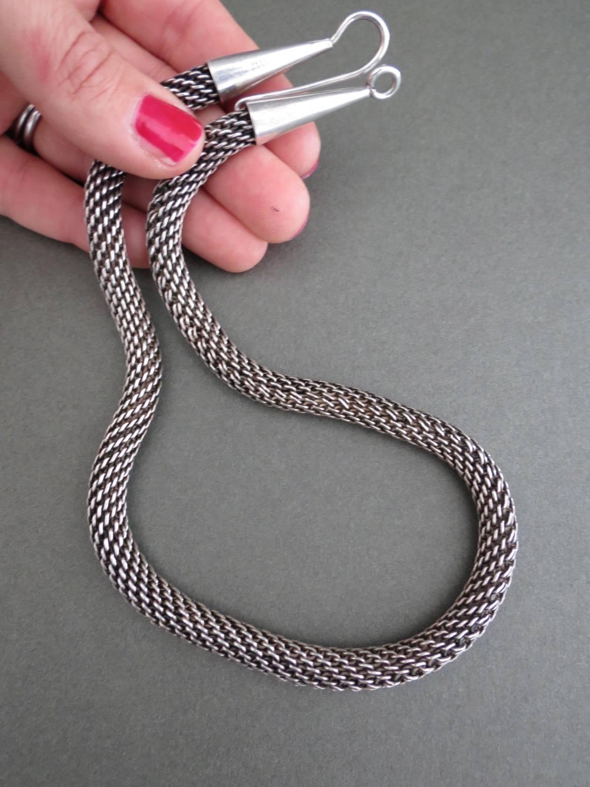 Danish Sterling Silver Snakeskin Choker Modernist Necklace  For Sale 2