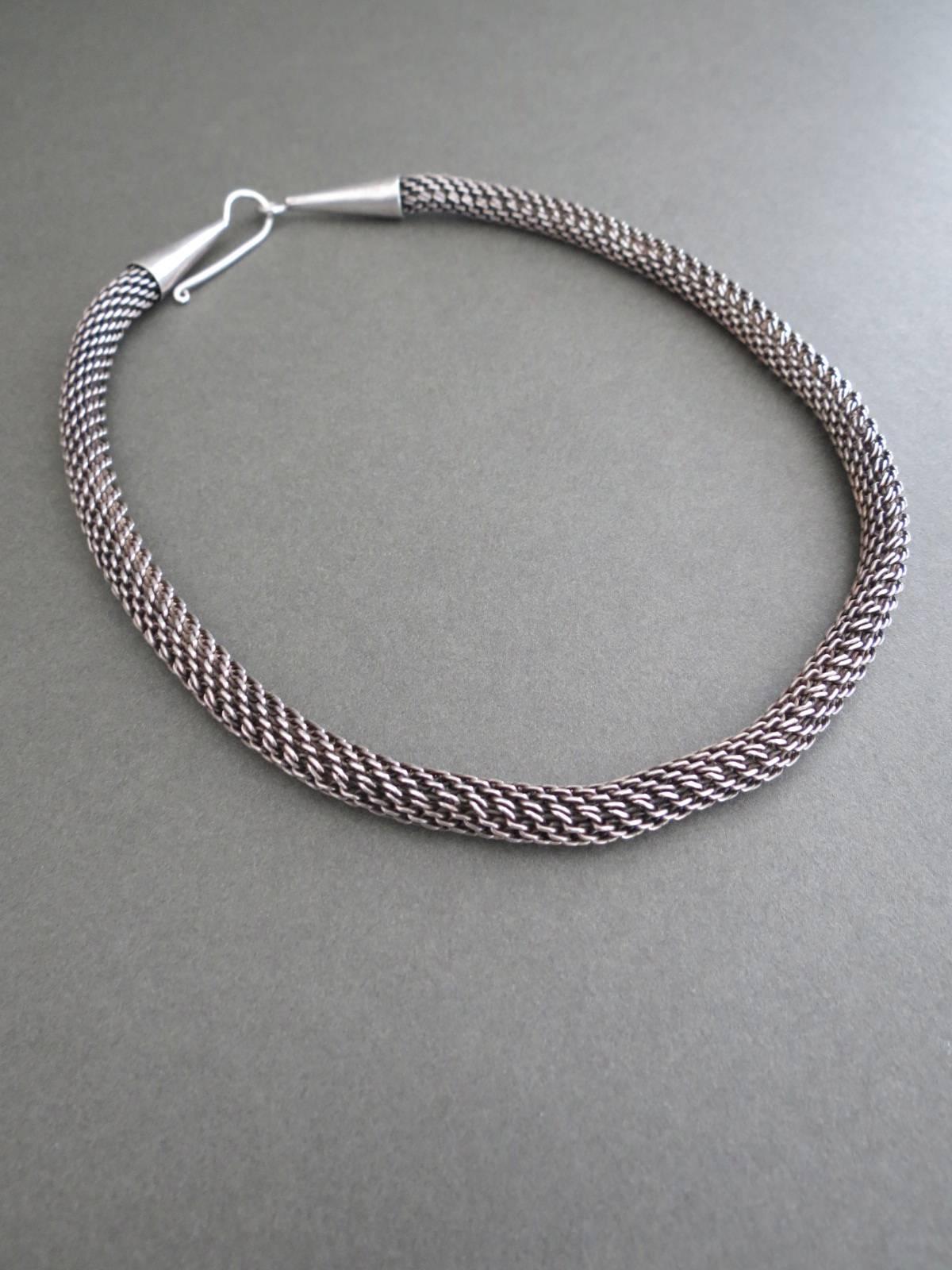 Danish Sterling Silver Snakeskin Choker Modernist Necklace  For Sale 1