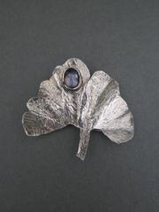 Danish Silver Amethyst Modernist Mid Century Leaf Brooch