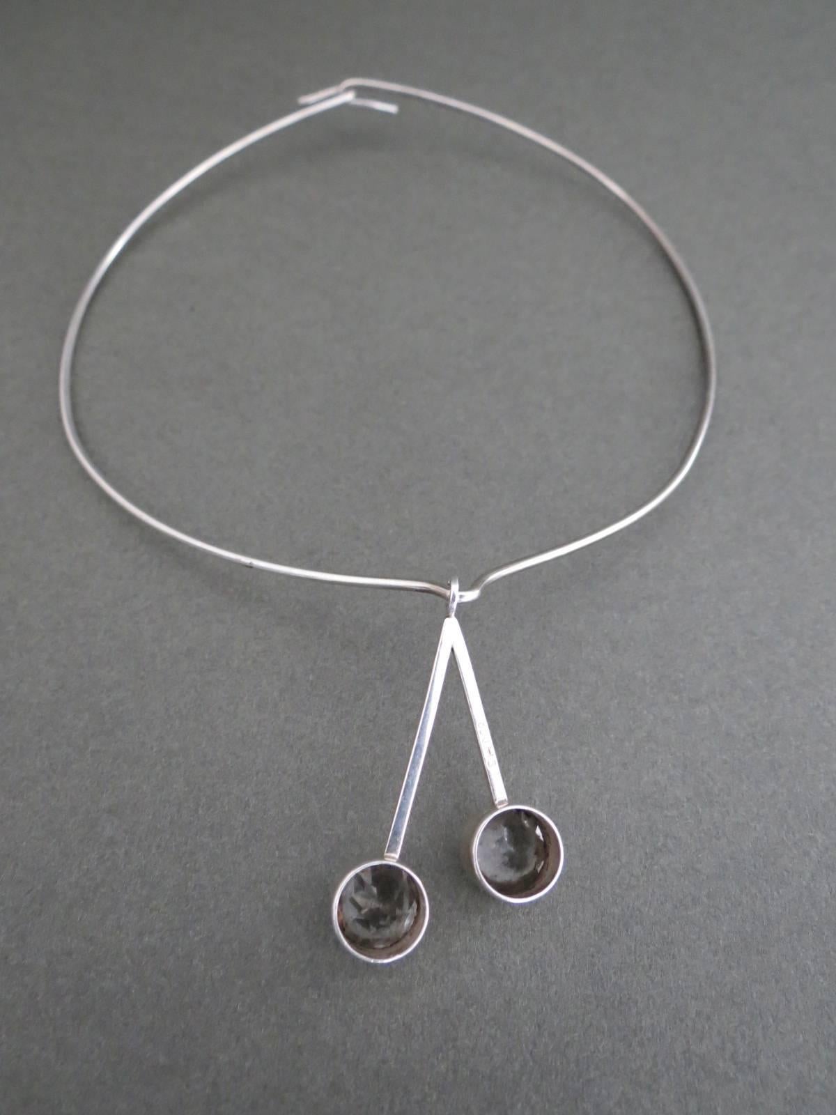 Danish Silver Quartz Crystal Modernist Choker Necklace by Hermann Siersbol For Sale 1