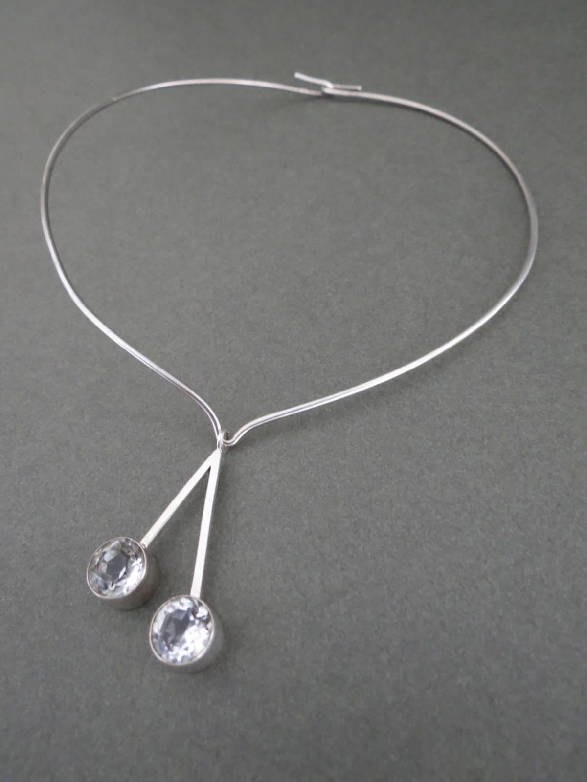Women's Danish Silver Quartz Crystal Modernist Choker Necklace by Hermann Siersbol For Sale