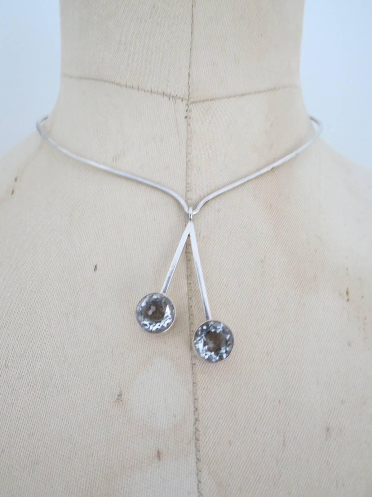 Danish Silver Quartz Crystal Modernist Choker Necklace by Hermann Siersbol For Sale 5