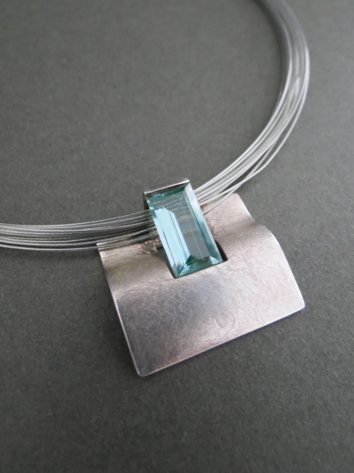 Danish Silver Topaz Modernist Mid Century Pendant Necklace Choker  In Good Condition For Sale In Hove, GB