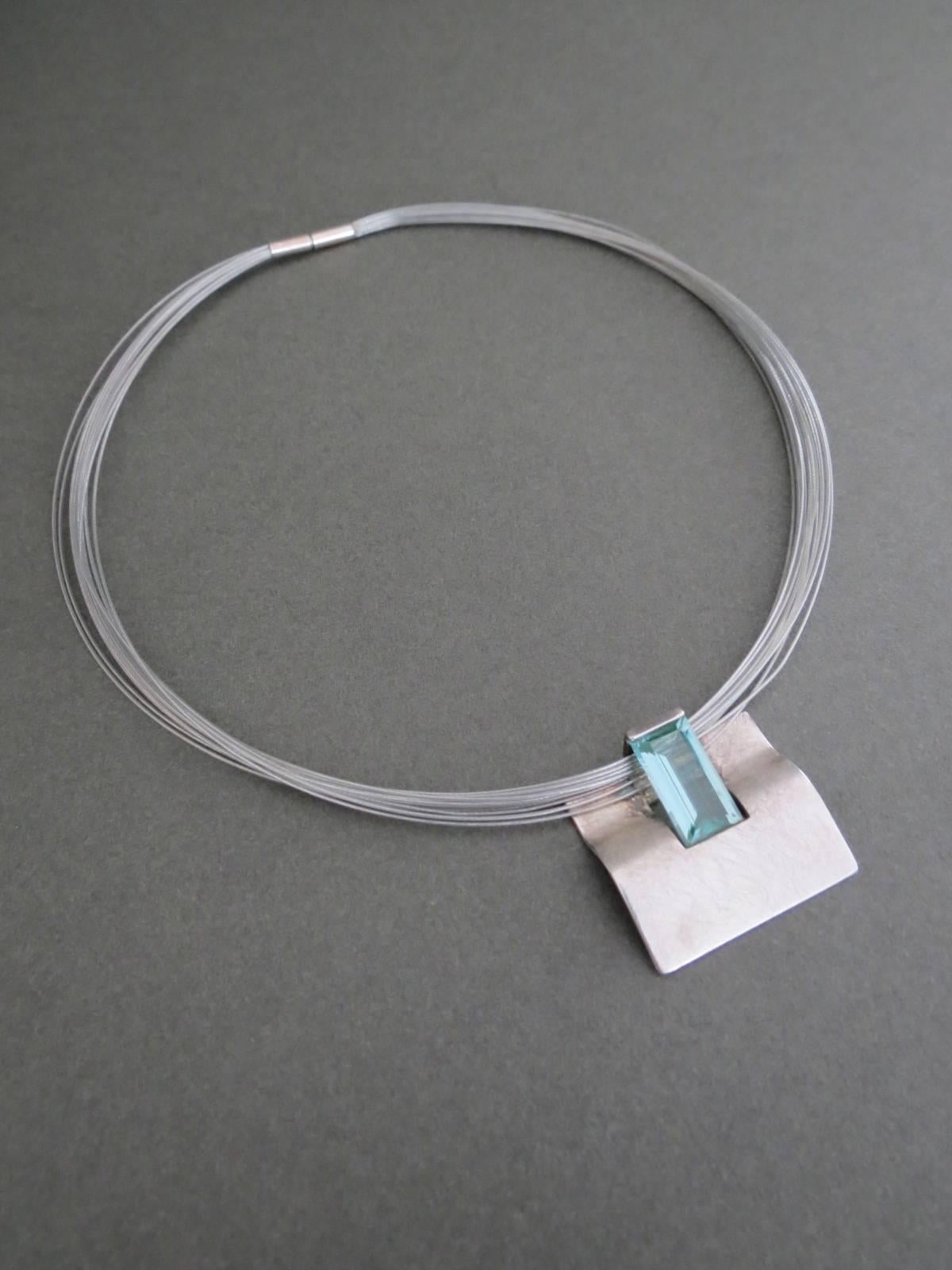 Danish Silver Topaz Modernist Mid Century Pendant Necklace Choker  For Sale 1