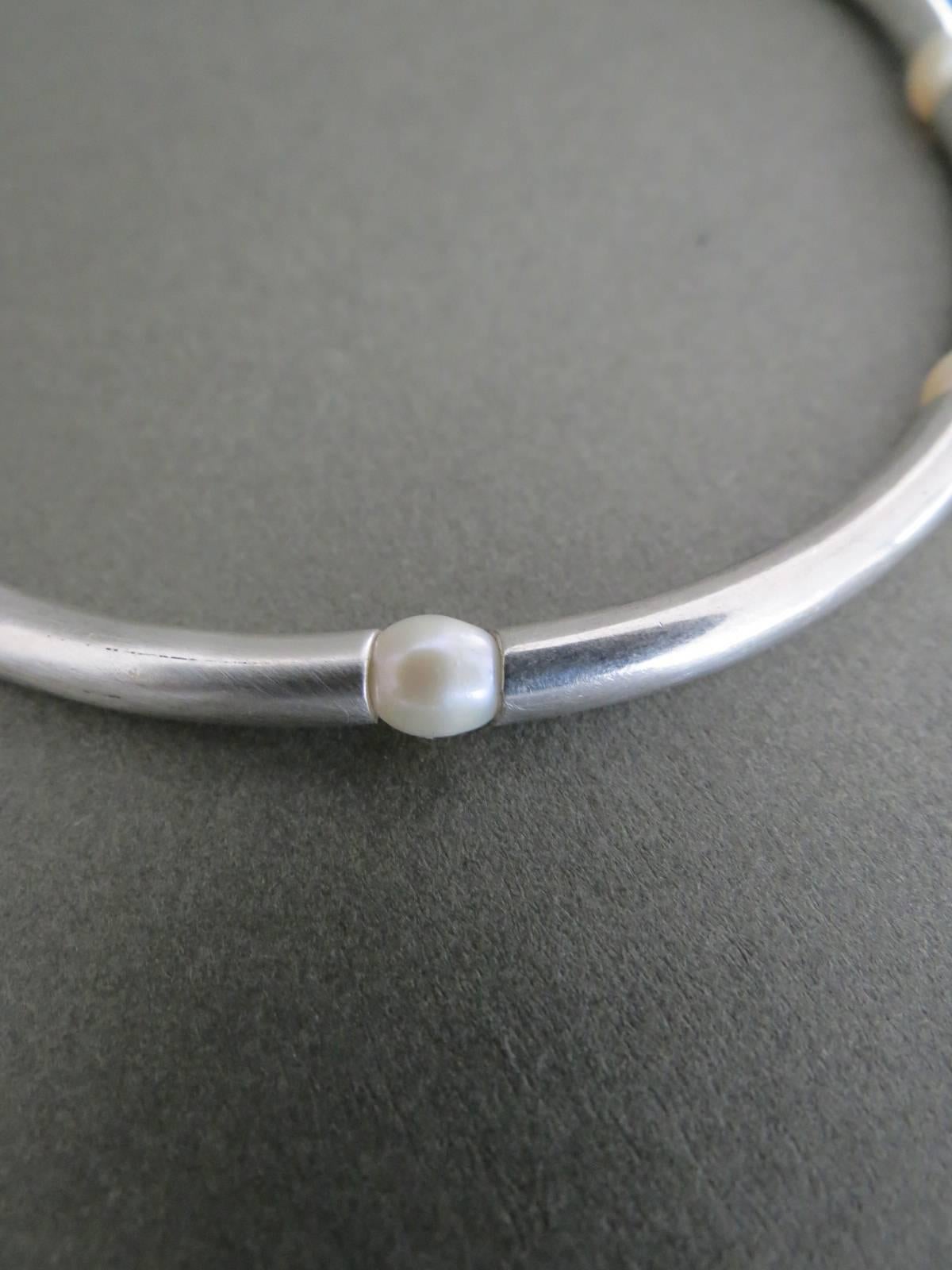 Danish Silver Pearl Modernist Mid Century Necklace Choker  For Sale 3