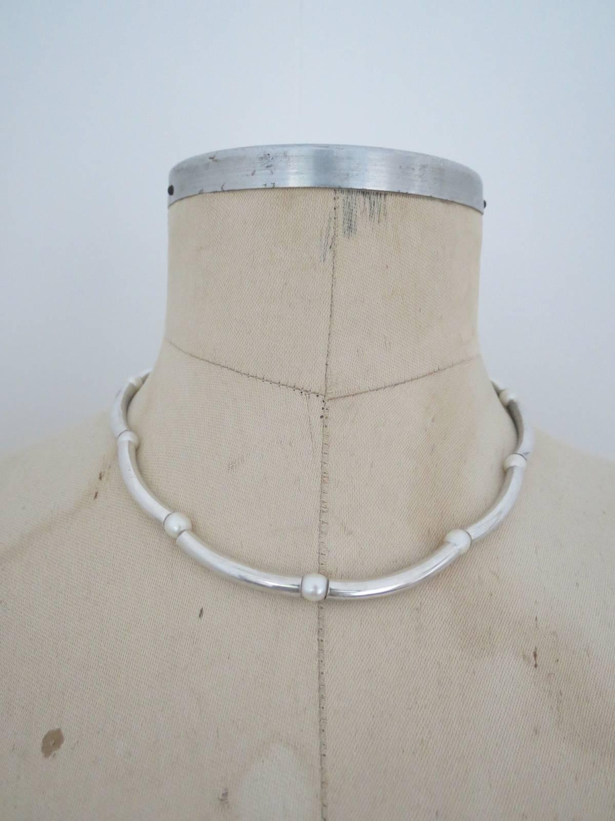 Danish Silver Pearl Modernist Mid Century Necklace Choker  For Sale 6