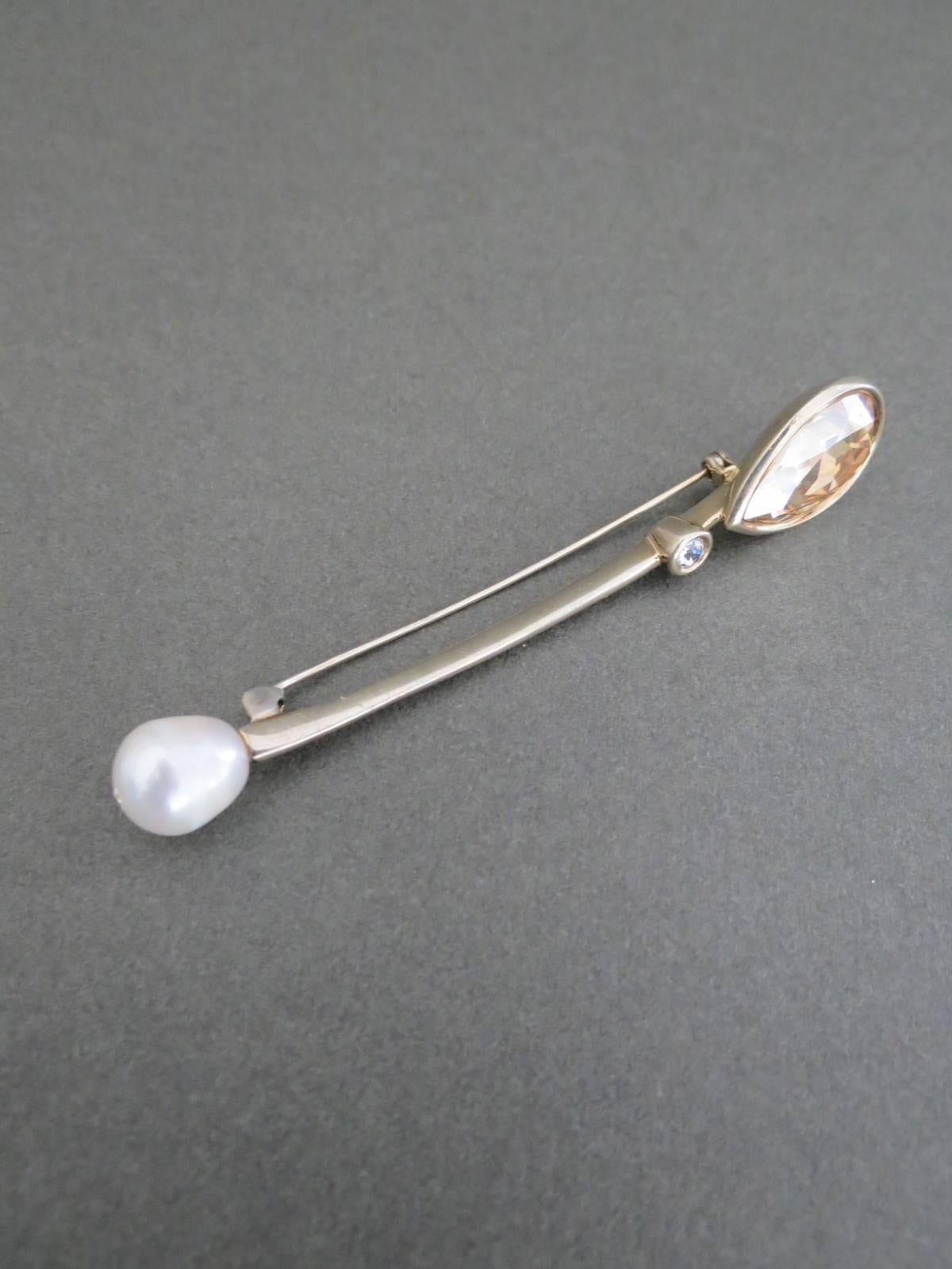 Women's Danish Silver Gilt Pearl Paste Mid Century Modernist Brooch  For Sale