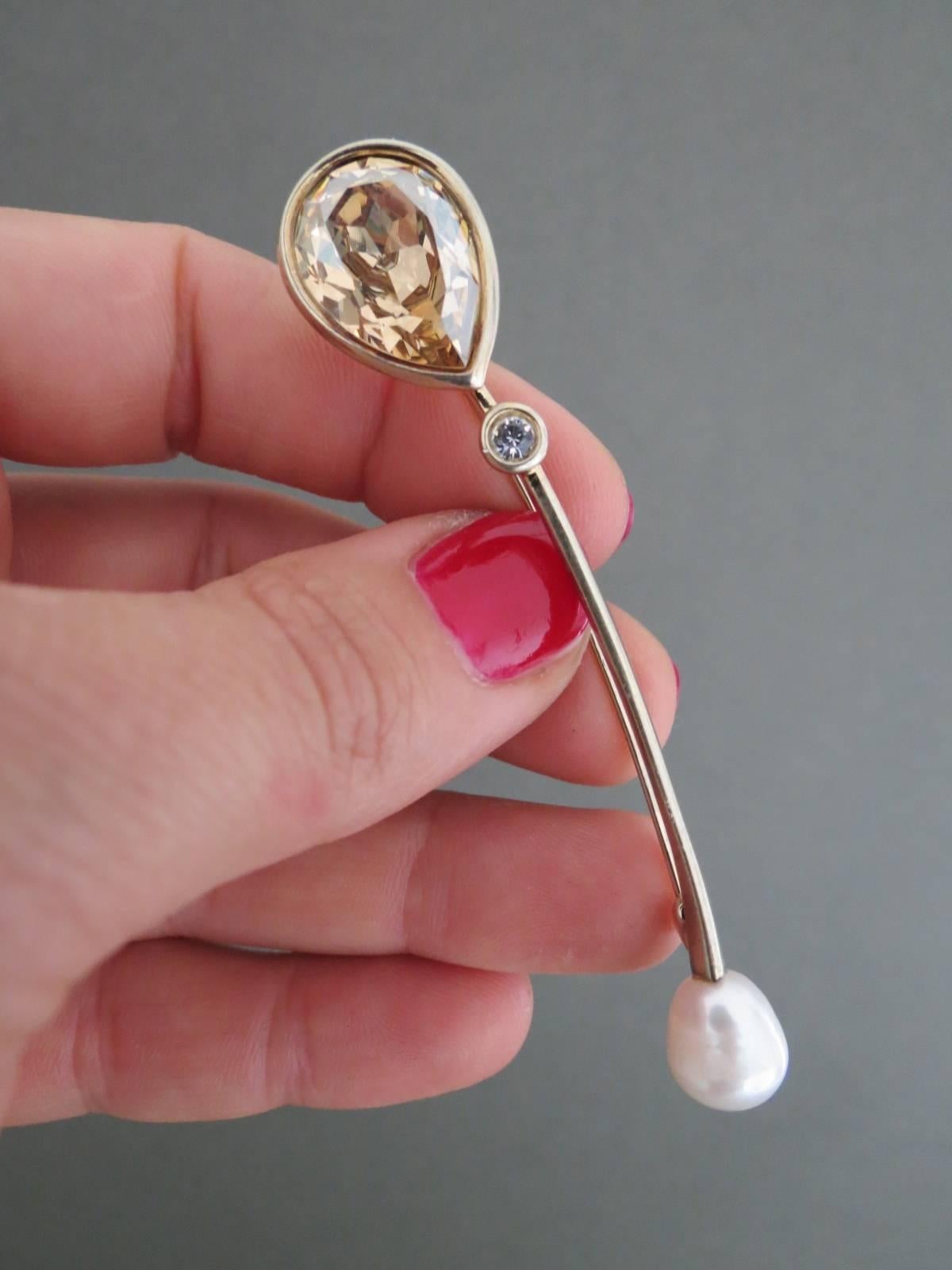 Danish Silver Gilt Pearl Paste Mid Century Modernist Brooch  In Good Condition For Sale In Hove, GB