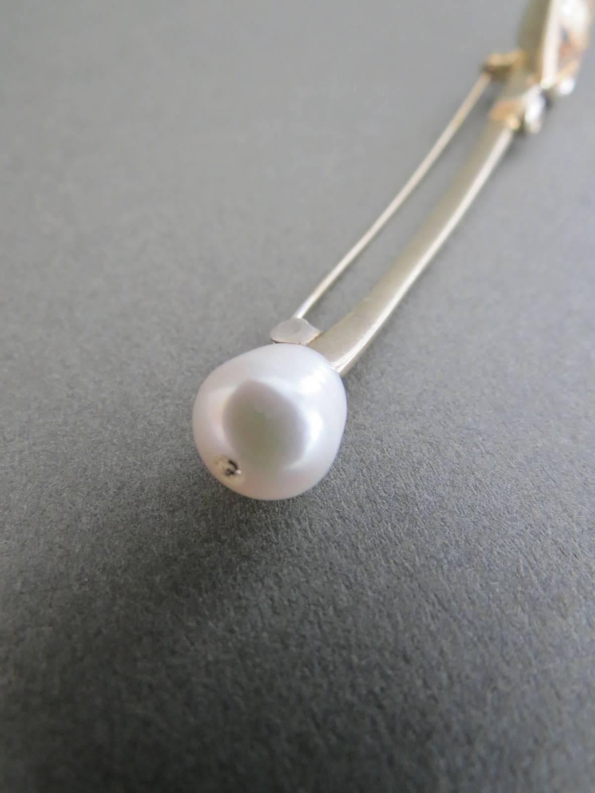 Danish Silver Gilt Pearl Paste Mid Century Modernist Brooch  For Sale 3