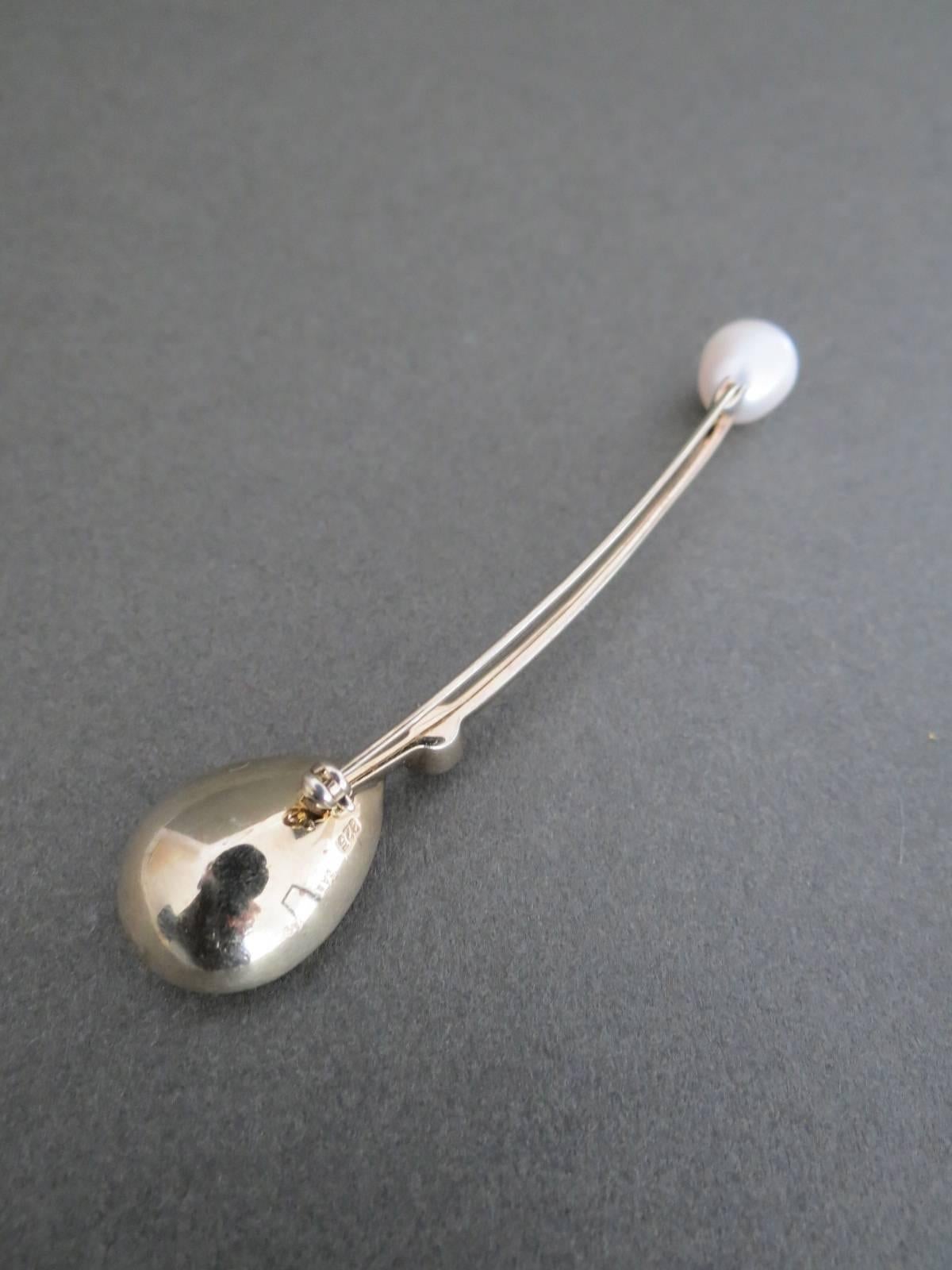 Danish Silver Gilt Pearl Paste Mid Century Modernist Brooch  For Sale 4