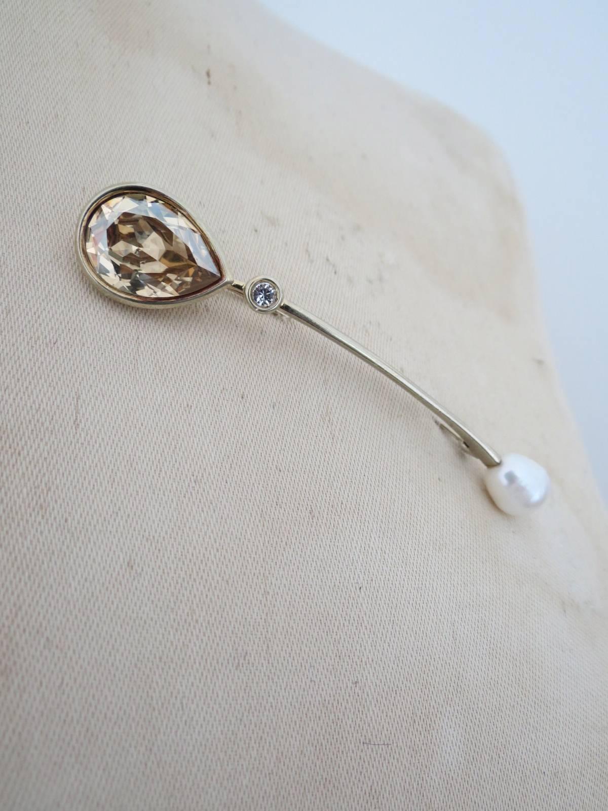 Danish Silver Gilt Pearl Paste Mid Century Modernist Brooch  For Sale 5