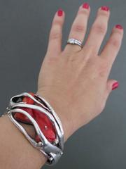 Mid Century Silver Coral Cuff Bangle Bracelet