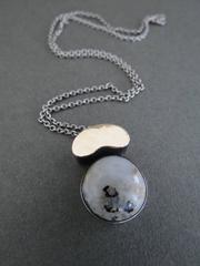 Mid Century Danish Silver and Gold Agate Pendant Necklace