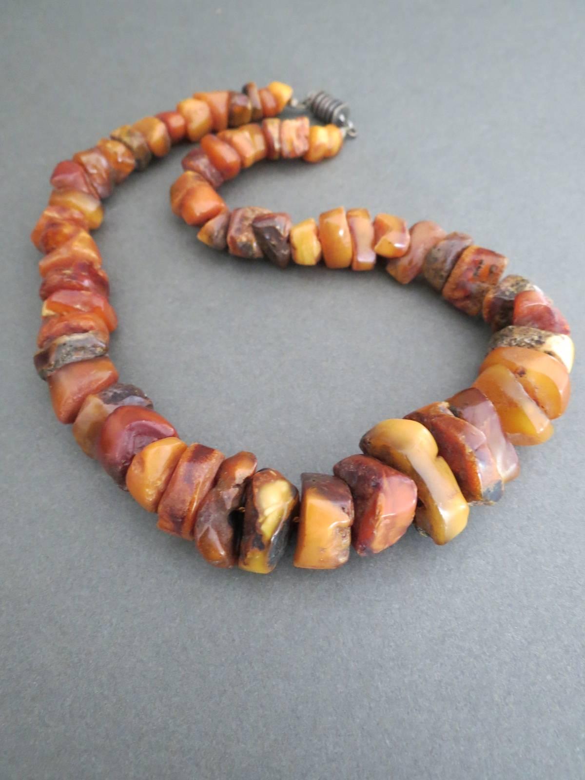 Arts and Crafts Vintage Baltic Butterscotch Egg Yolk Rustic Amber Necklace For Sale