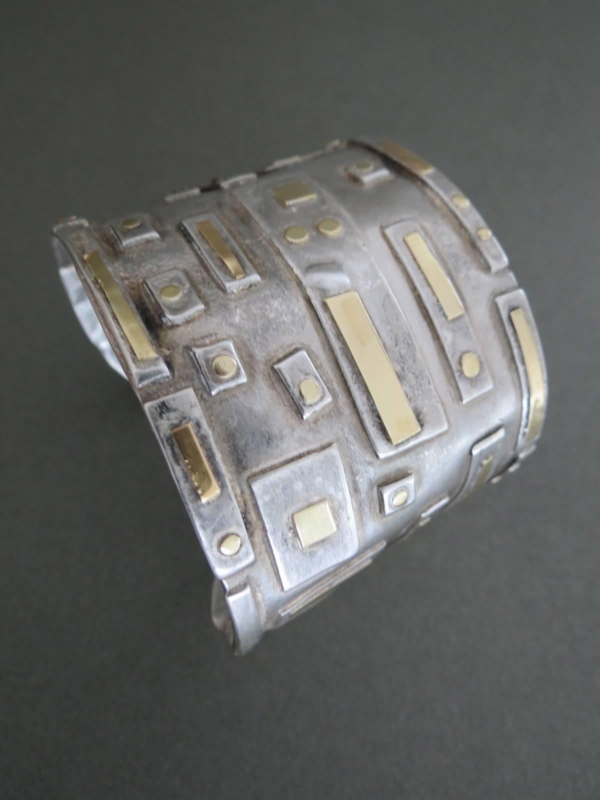 Women's Vintage Modernist Silver Cuff Bangle Bracelet For Sale