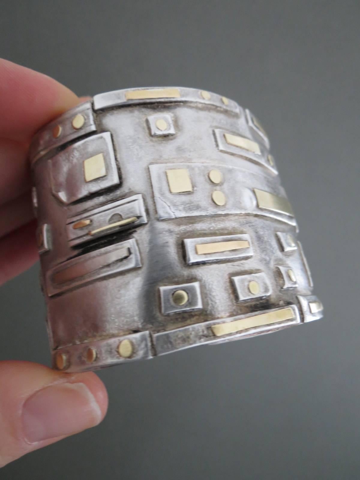 Vintage Modernist Silver Cuff Bangle Bracelet For Sale 1