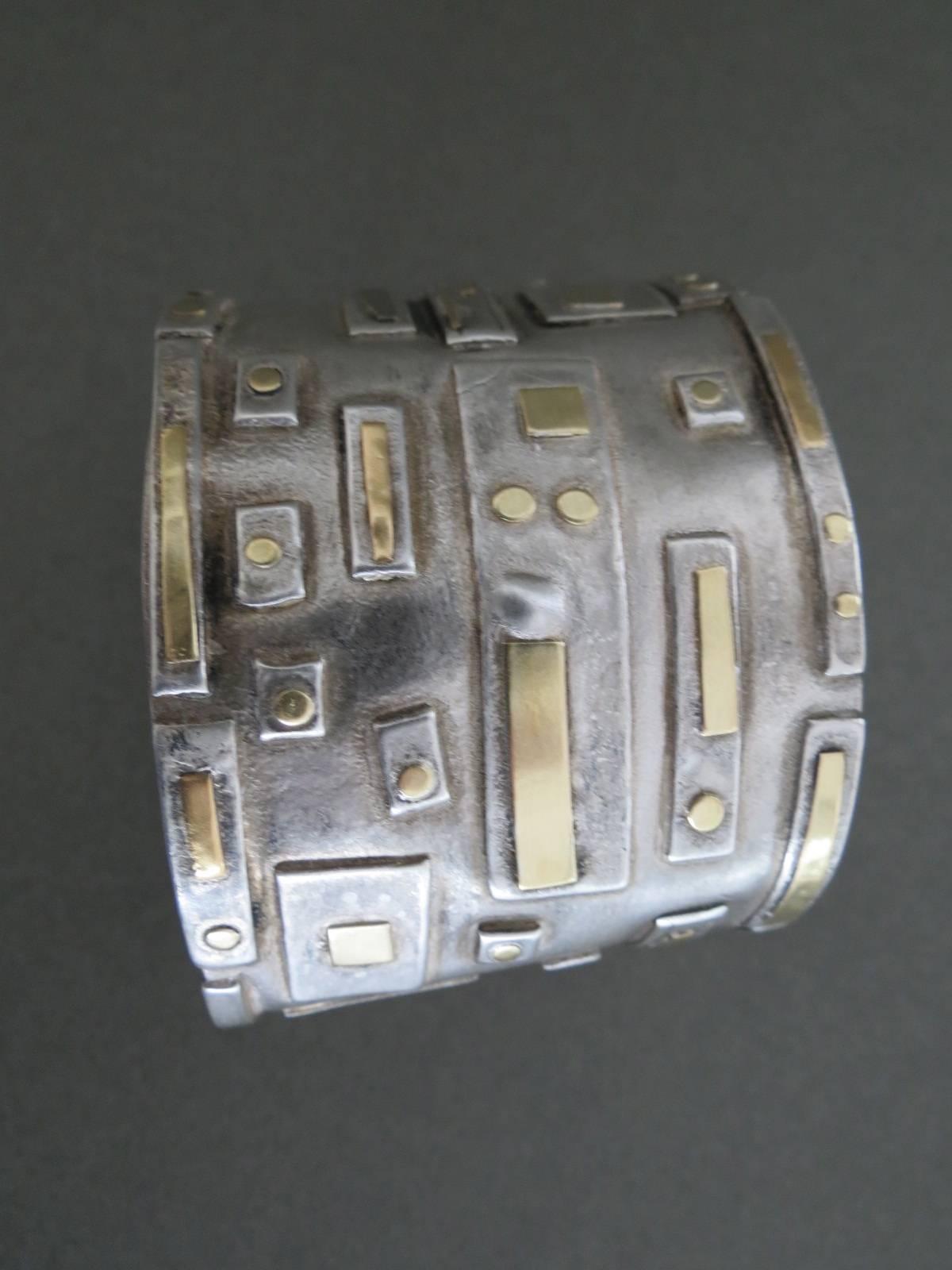 Vintage Modernist Silver Cuff Bangle Bracelet In Good Condition For Sale In Hove, GB