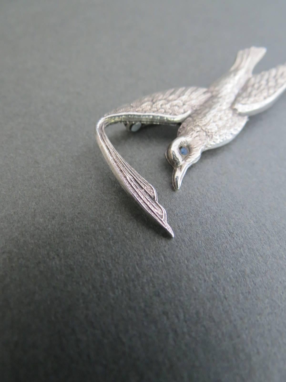 Vintage Aquamarine paste and Solid Silver Bird Brooch Pin.
Item Specifics
Height: 7cm (approx 2.50