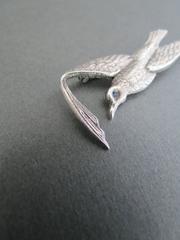 Danish Silver Bird Brooch with Aquamarine Paste