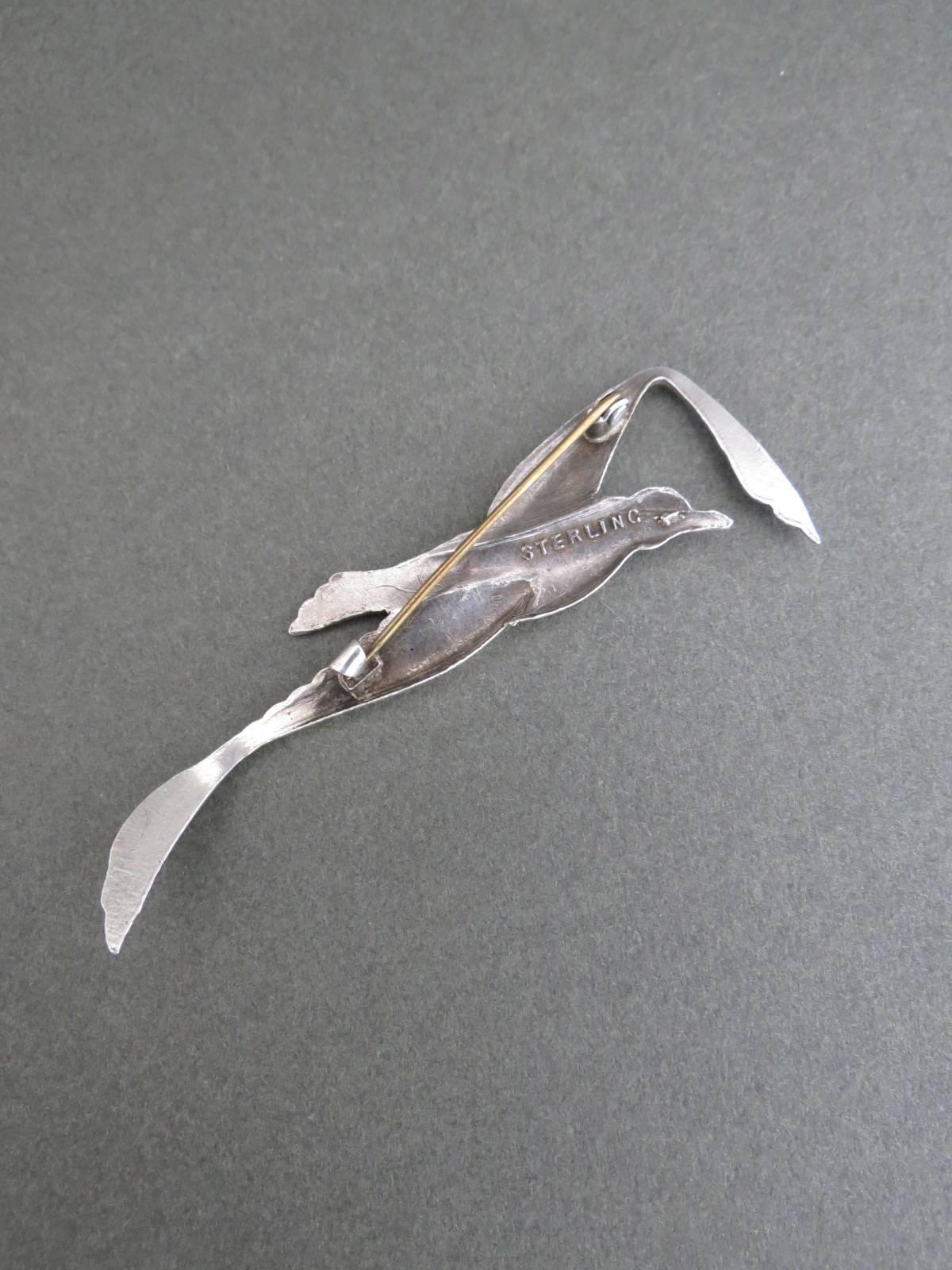 Danish Silver Bird Brooch with Aquamarine Paste For Sale 2