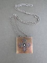 Danish Silver Gilt Diamond Mid Century Modernist Pendant Necklace