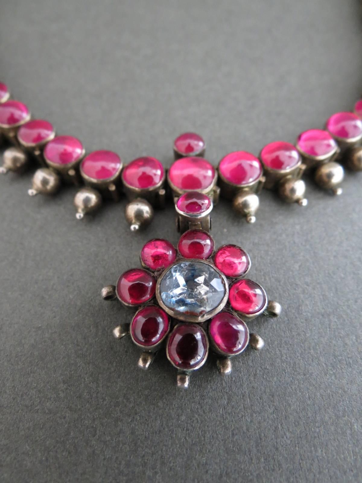 Vintage Indian Silver Ruby and Quartz Choker Necklace For Sale 1