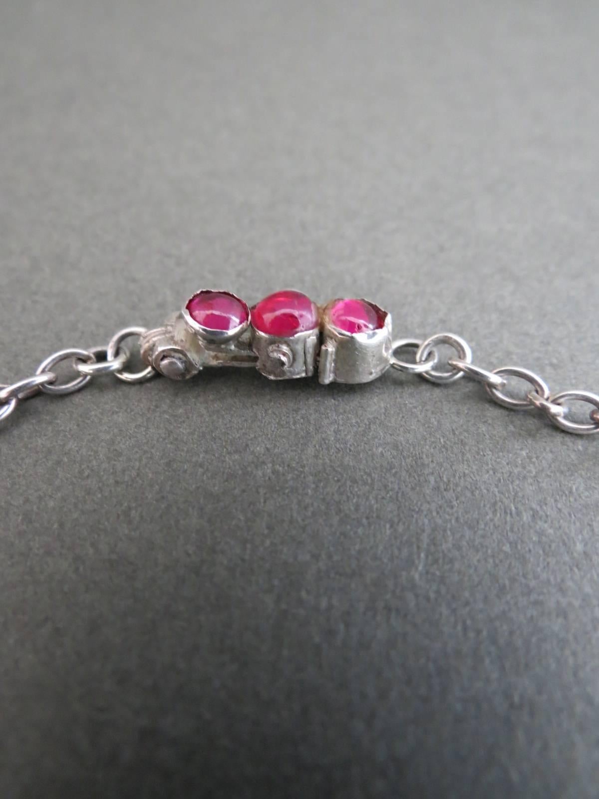 Vintage Indian Silver Ruby and Quartz Choker Necklace For Sale 2