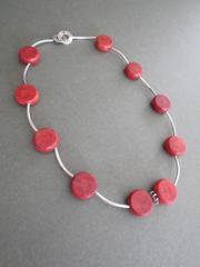 Vintage Danish Mid Century Modernist Coral Silver Choker Necklace