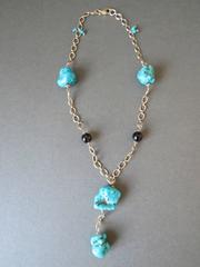 Vintage Danish Turquoise Gold Vermeil Solid Silver Necklace Smokey Quartz