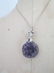 Vintage Danish Silver Rock Amethyst Pendant Necklace Mid Century